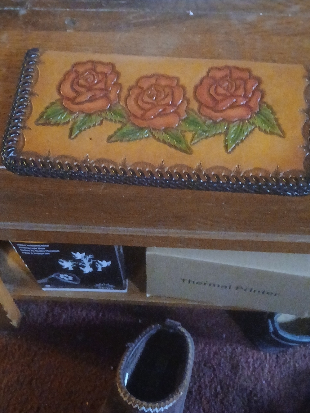 Embroidered Rose Leather Wallet - Tan
